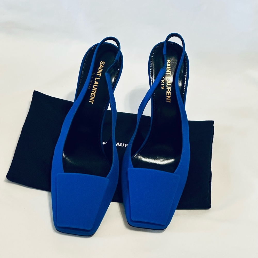 Saint Laurent YSL Satin Slingback Heels - Picture 2 of 12